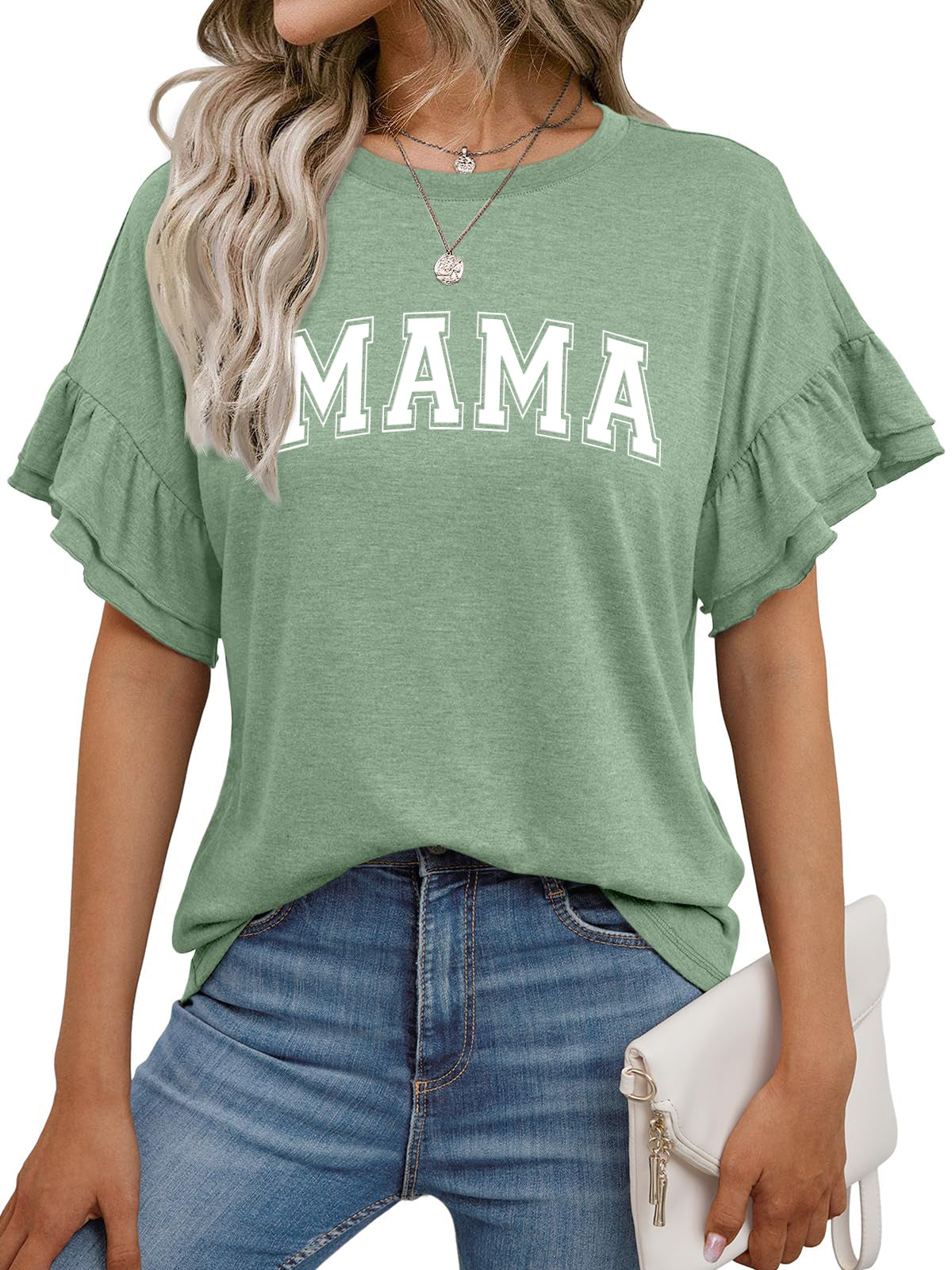 Mother’s Day Floral Mama Graphic Ruffle Sleeve Tee