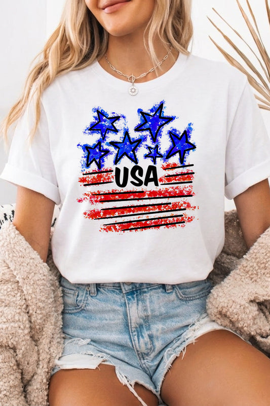 Patriotic Graphic Tee Oversized USA Flag Holiday Top
