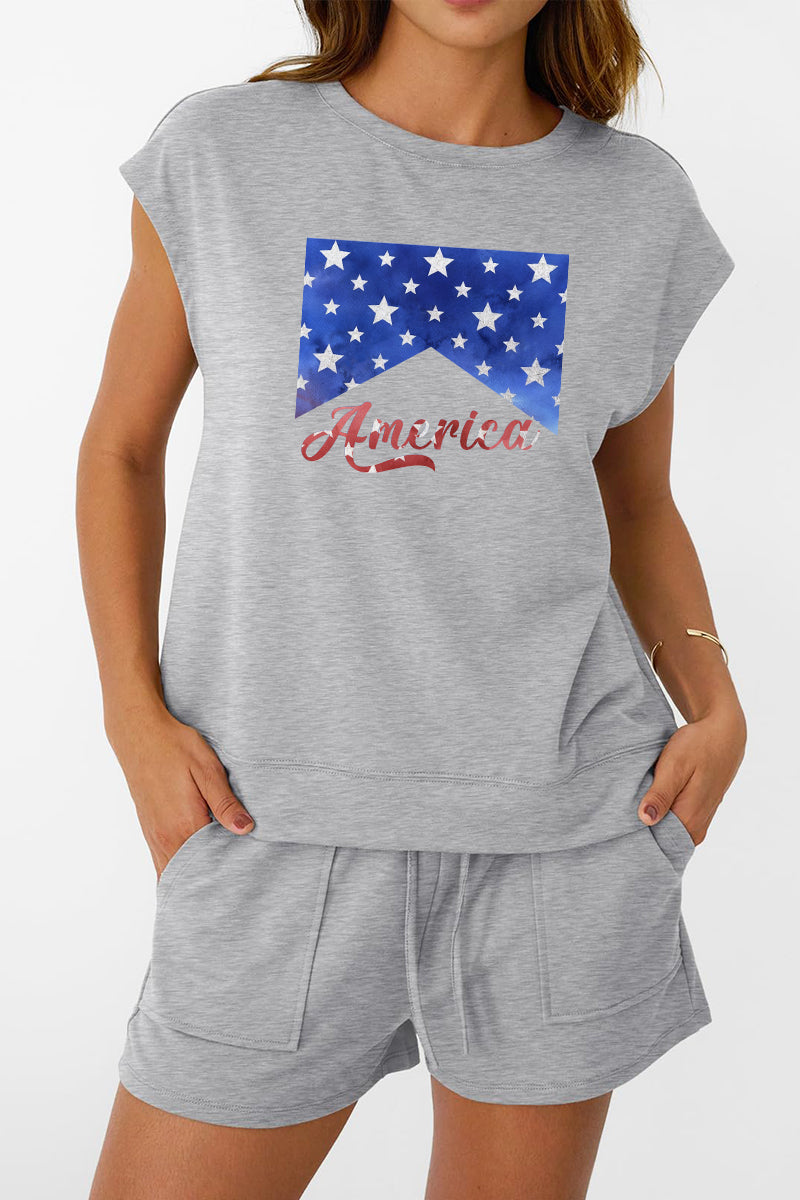 America Stars Tee Shorts Set Patriotic Summer Outfit