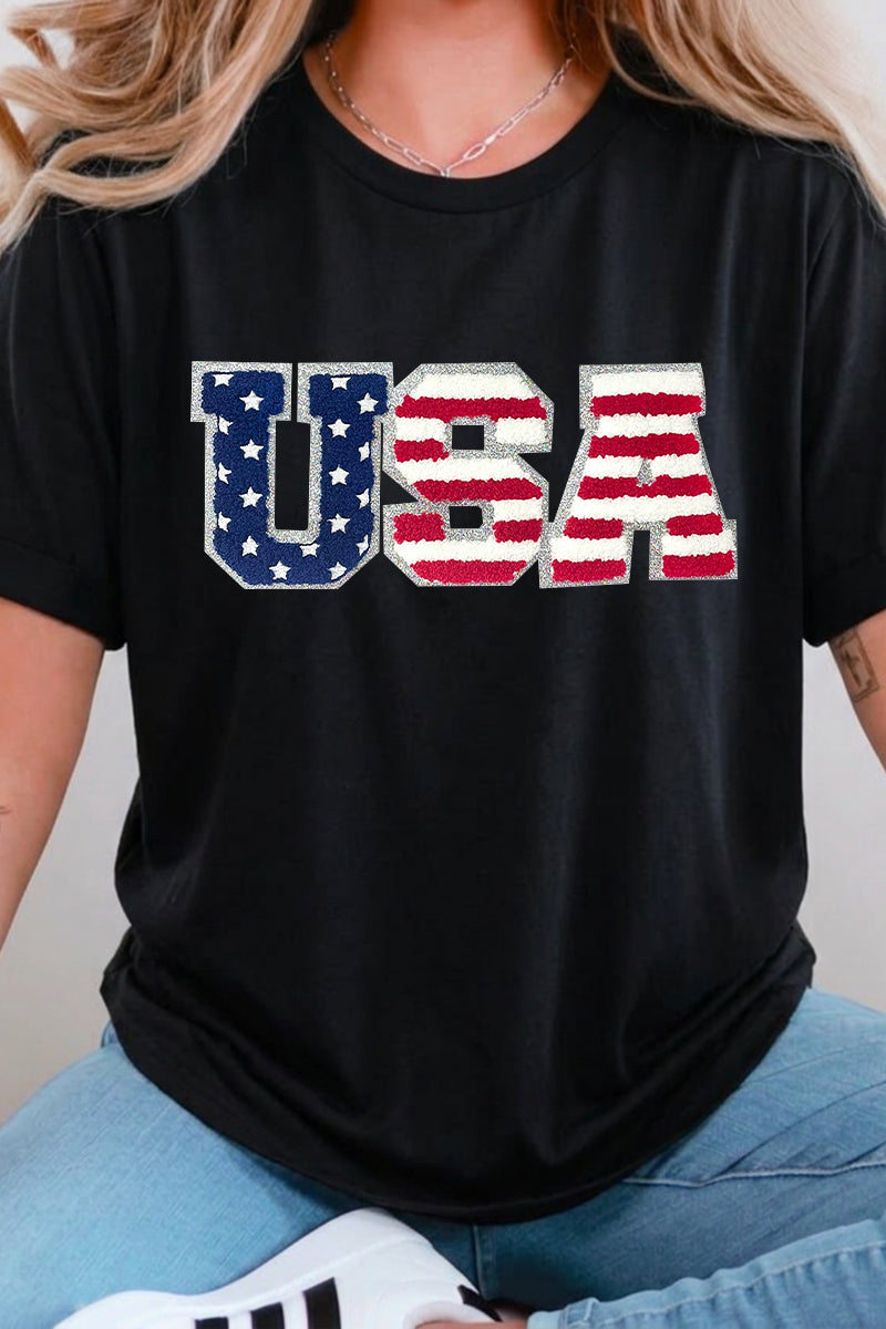 4th of July USA Flag Letter Graphic Tee