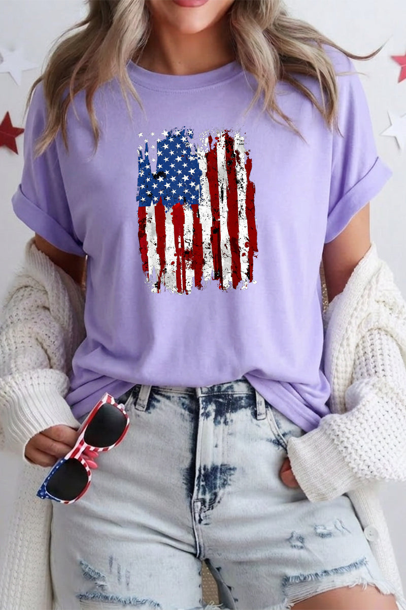 USA Flag Sequin Graphic Loose Fit Short Sleeve T Shirt