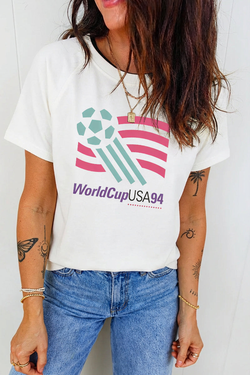 Graphic Knit T Shirt World Cup Casual Loose Fit