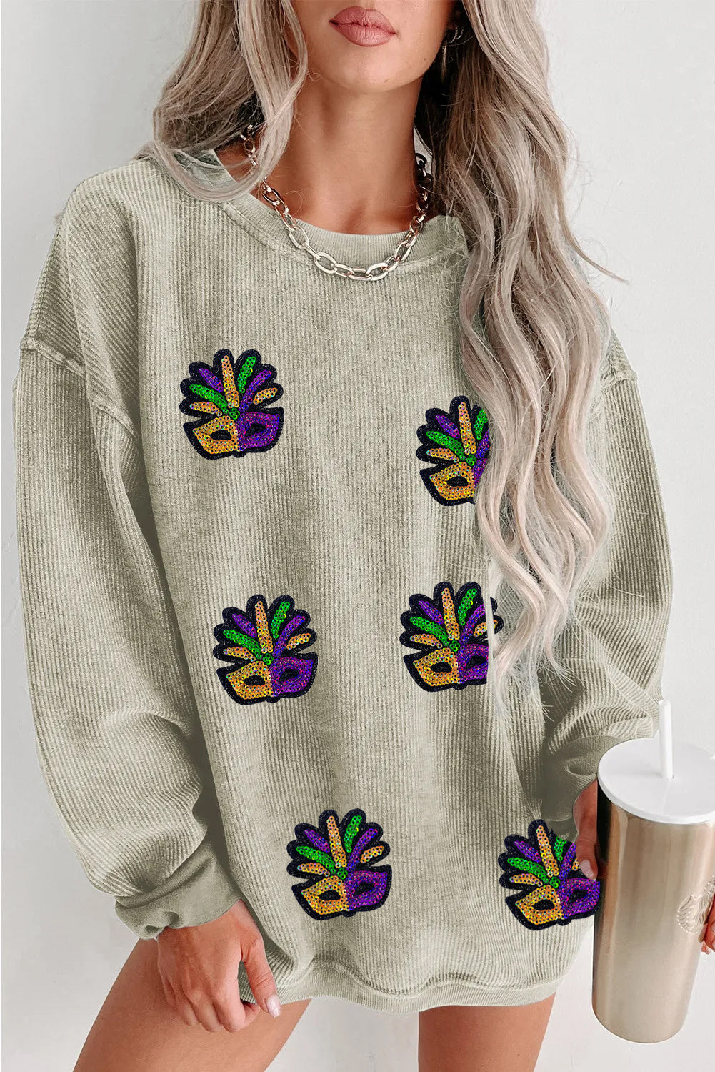 Mardi Gras Hand Pattern Oversized Sweatshirt