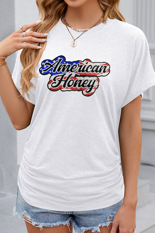 American Honey Letter Graphic 4th of July Patriotic Tee