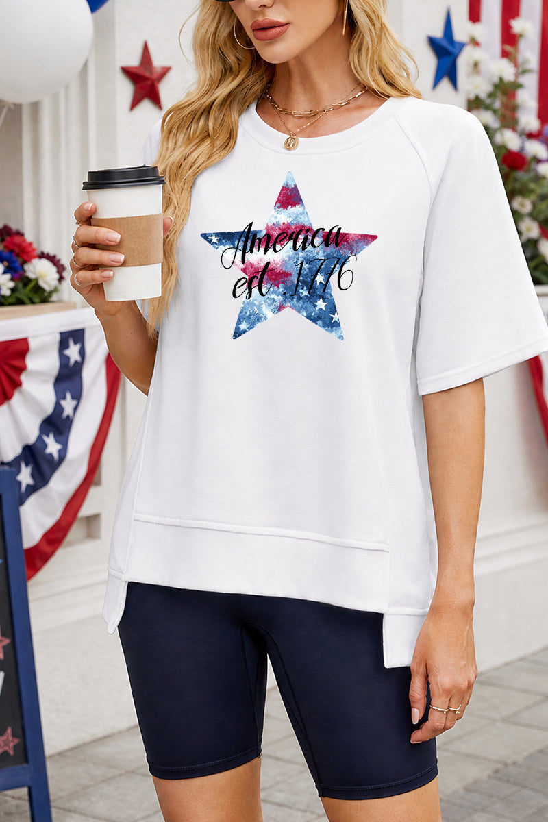 America Est 1776 Patriotic Star Graphic Oversized T Shirt