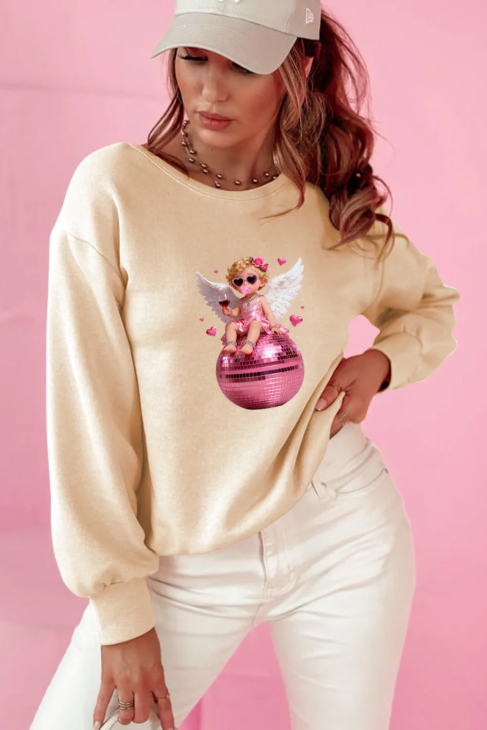 Valentine’s Day Cupid Graphic Bow Back Sweatshirt
