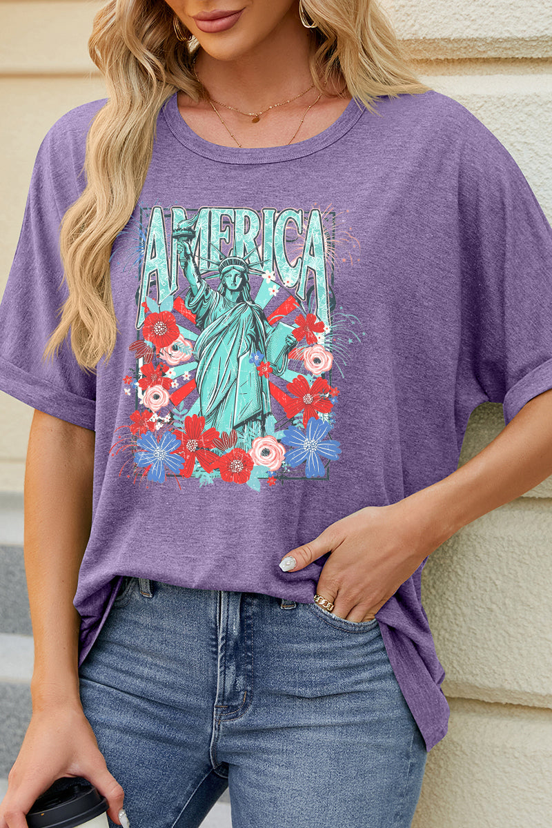American Statue Graphic Tee Floral Patriotic Shirt