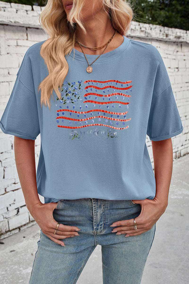 American Flag Cotton Graphic Tee Patriotic Oversized Top