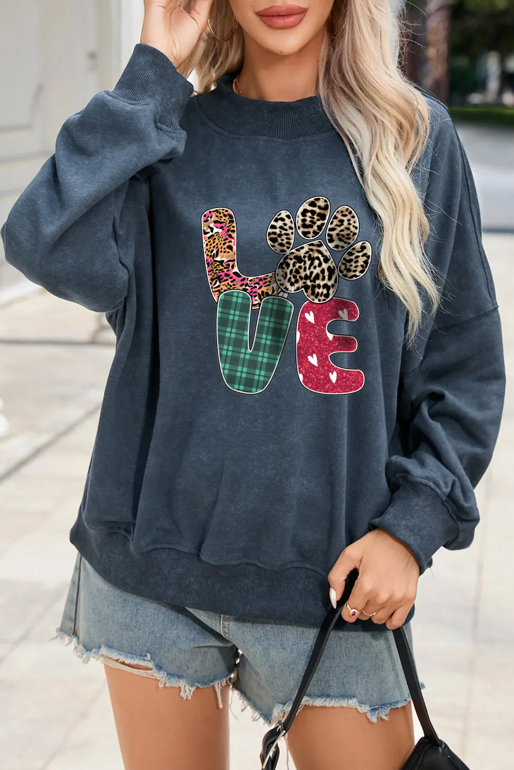 Valentine's Day Love Paw Print Graphic Cozy Sweatshirt