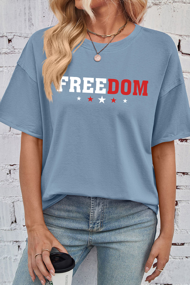 Patriotic Cotton Graphic Tee Oversized Freedom Star Top