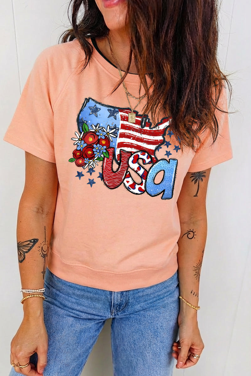 4th of July Floral USA Flag Patriotic Graphic Tee