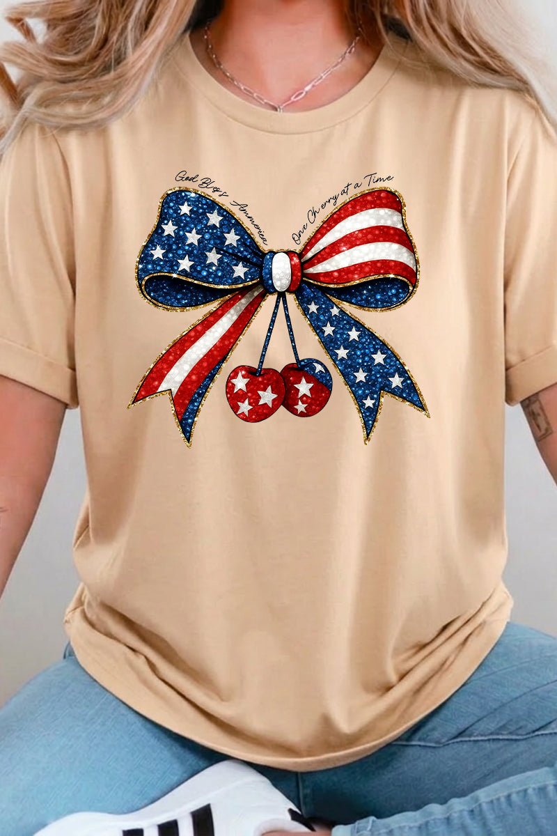 4th of July Patriotic Bow Cherry Graphic Tee