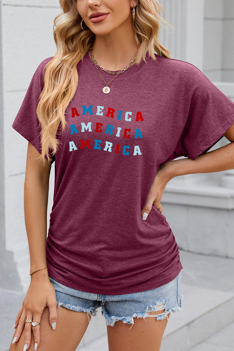 America Letter Print 4th of July Patriotic Graphic Tee