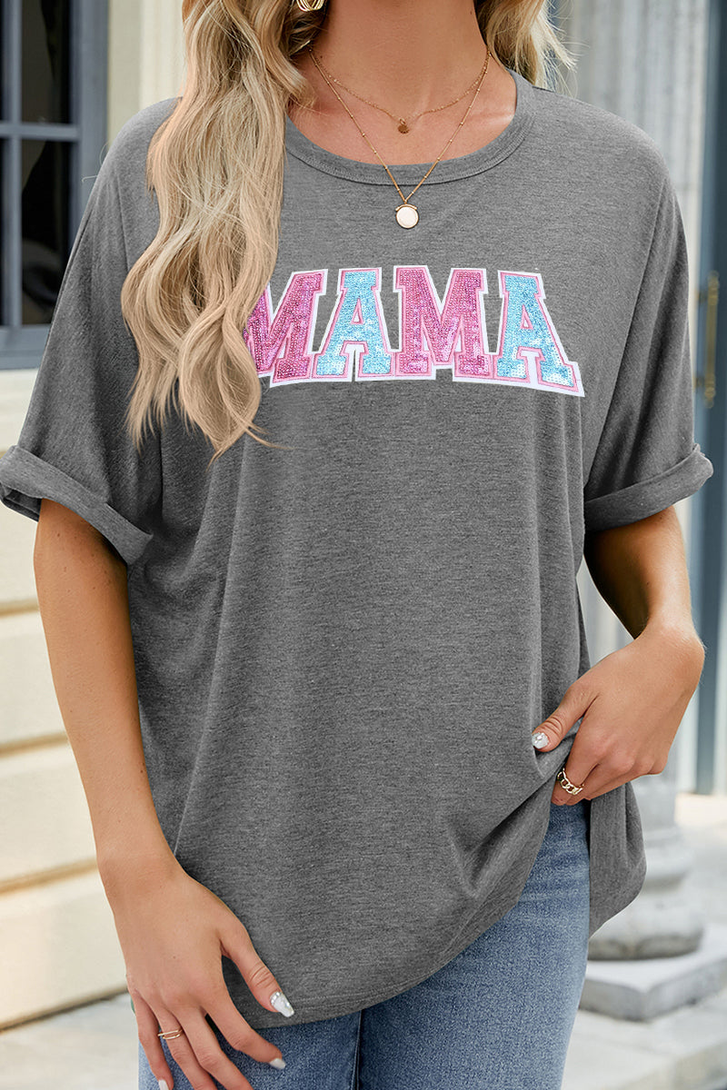 Colorful MAMA Graphic Loose Tee Mother's Day Gift Shirt