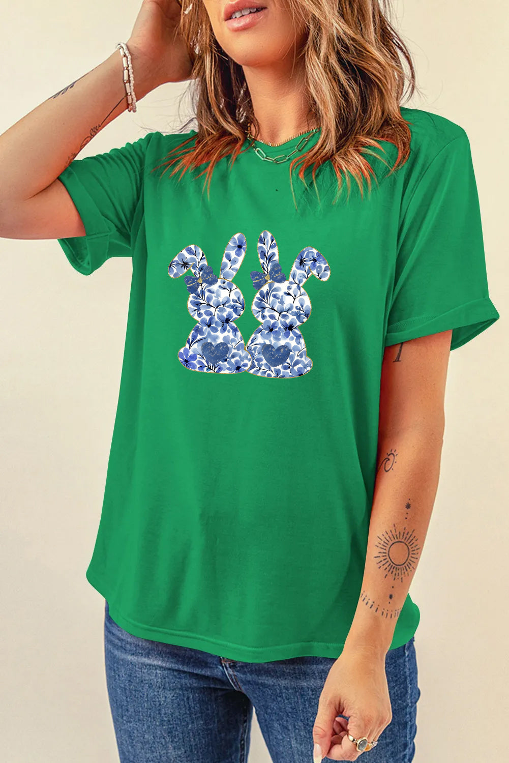 Easter Bunny Graphic Casual Short Sleeve Spring Tee