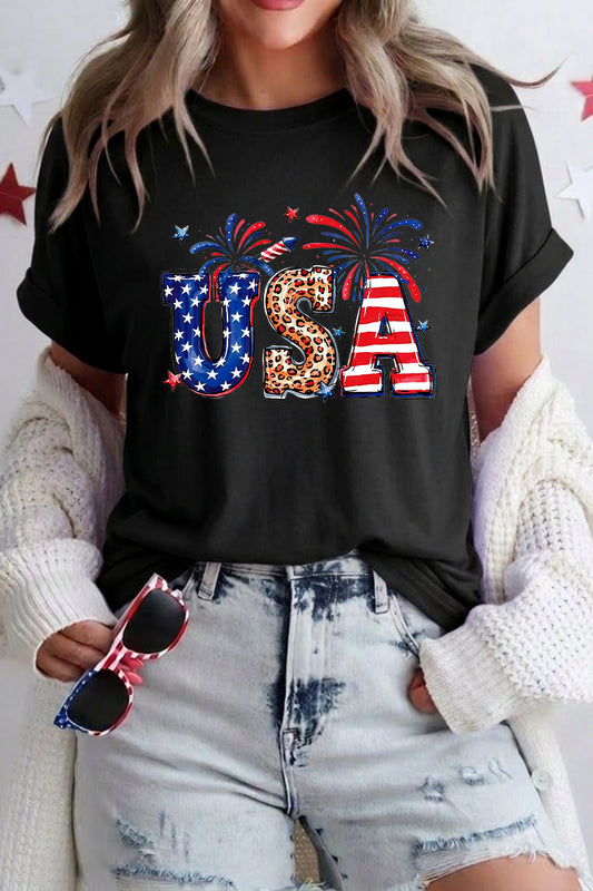 USA Graphic Tee Women Patriotic Fourth of July Shirt