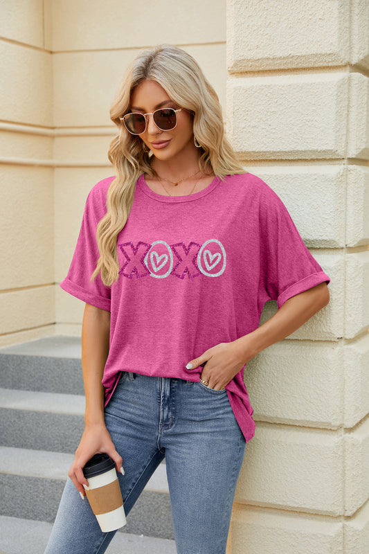 Valentine's Day XOXO Heart Letter Graphic Tee