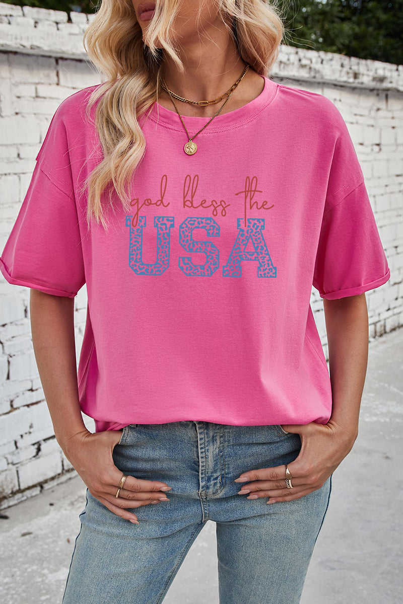 Graphic Cotton Tee Patriotic USA Oversized Bless Top