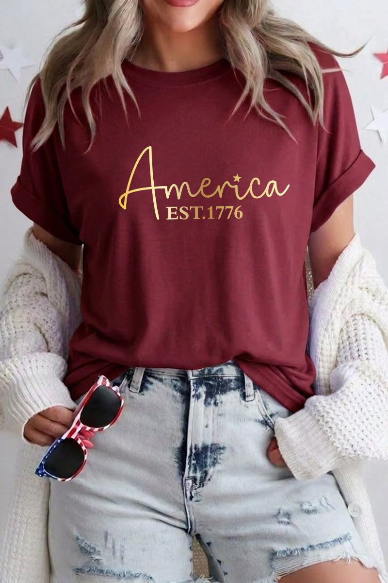 Women America Est 1776 Script Graphic T Shirt