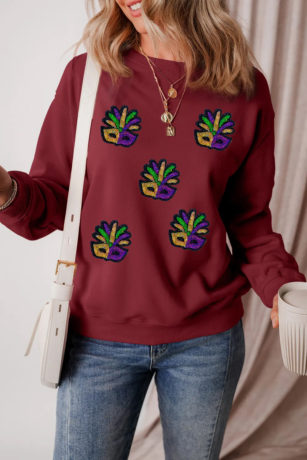 Mardi Gras Colorful Mask Pattern Everyday Sweatshirt