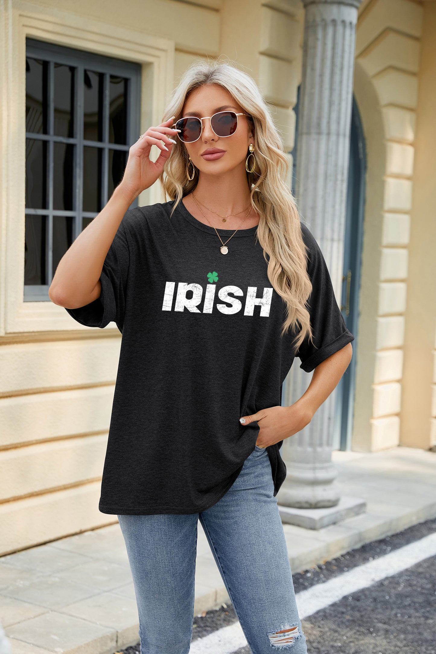 Saint Patrick’s Day IRISH Letter Print Oversized Tee
