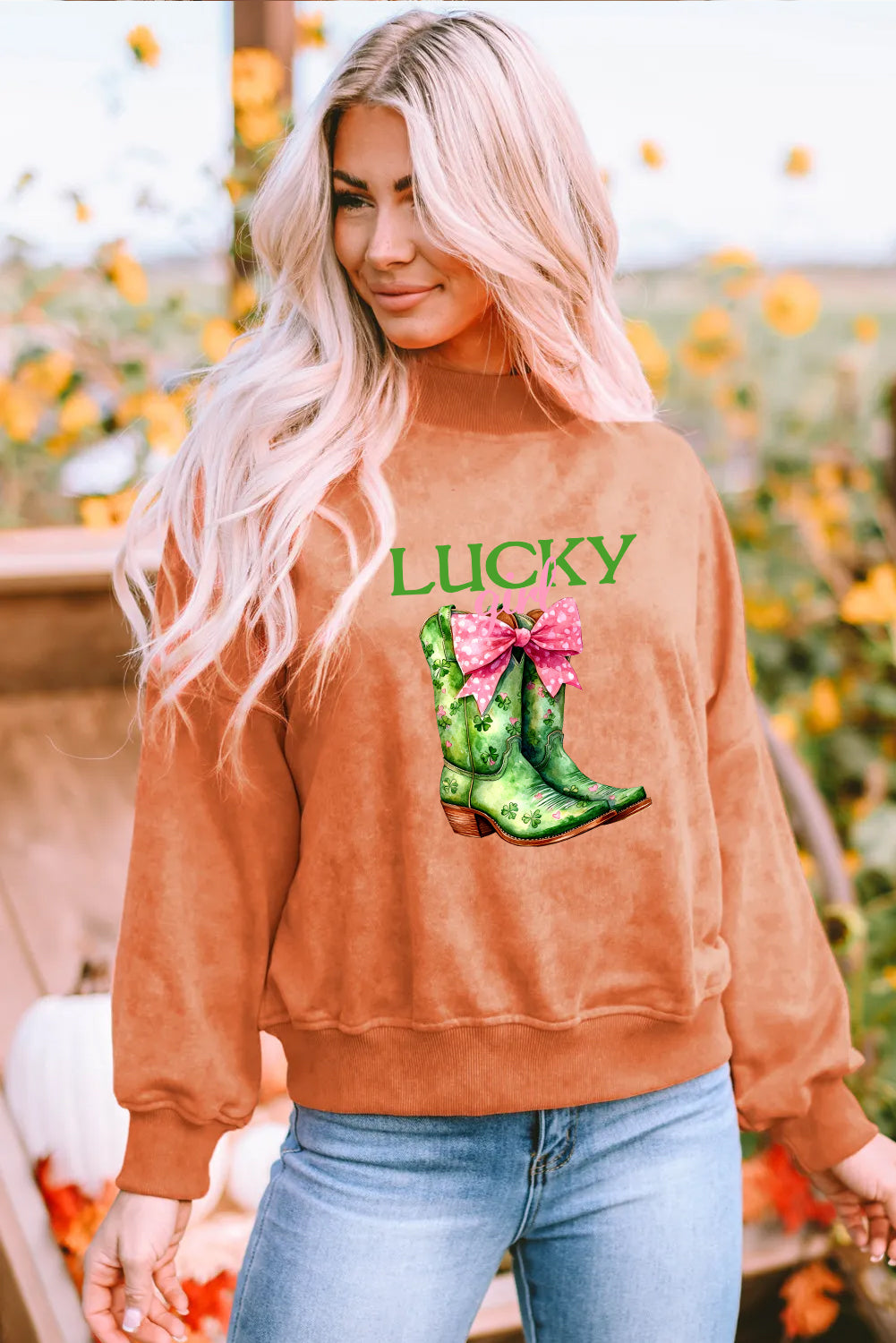 St Patrick’s Day Lucky Green Boots Bow Graphic Sweatshirt