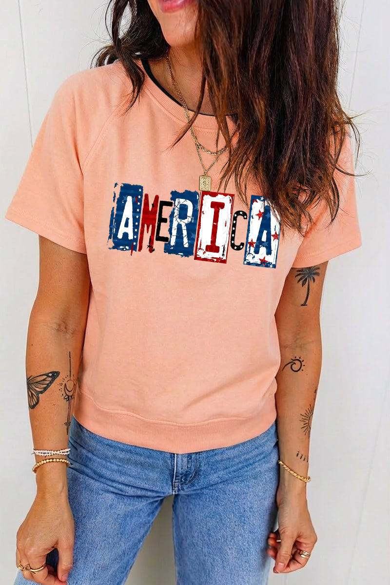 4th of July Vintage America Letter Patriotic Tee