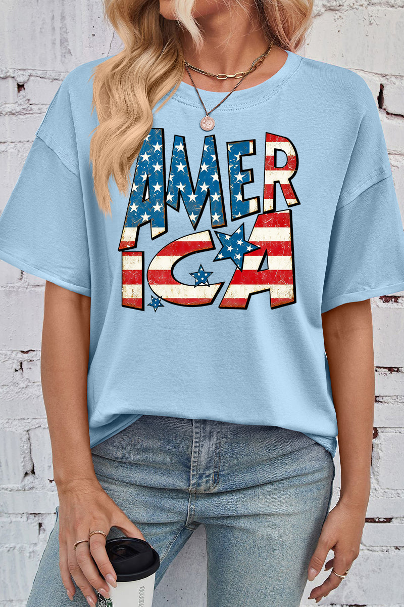 America Flag Print Rayon Tee Oversized Patriotic Top