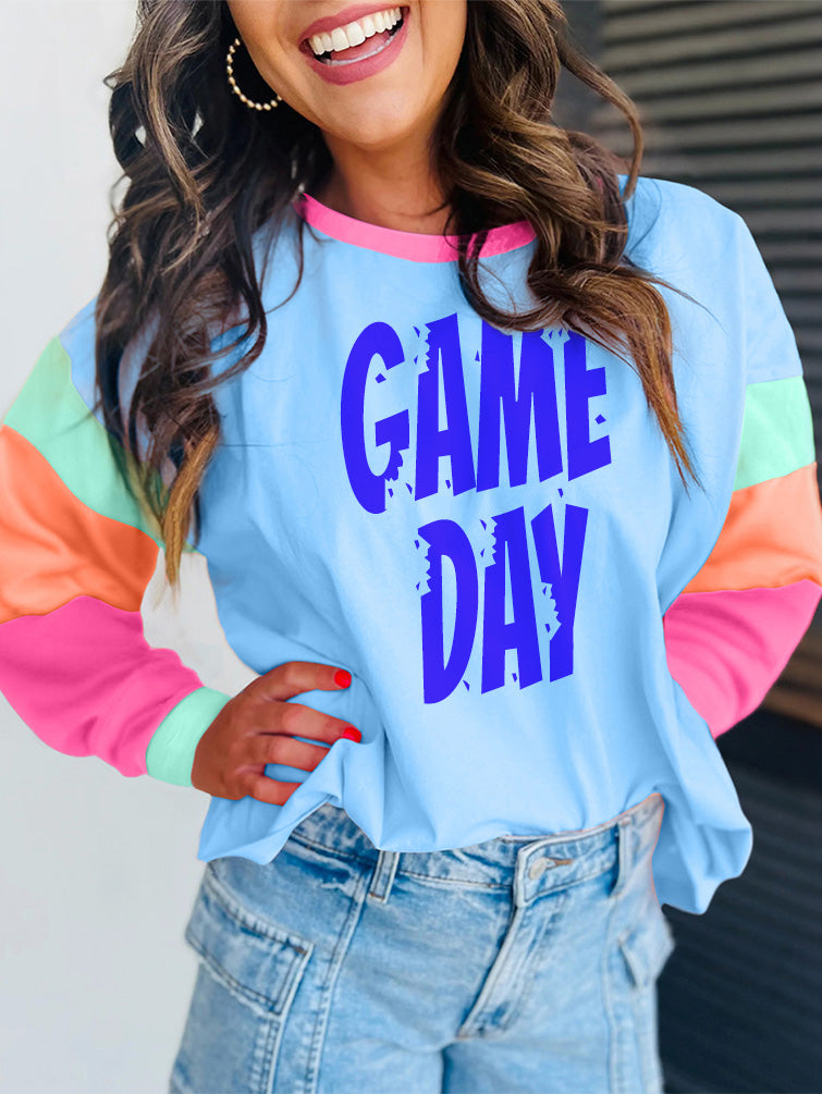 Game Day Color Block Long Sleeve Bold Graphic Tee