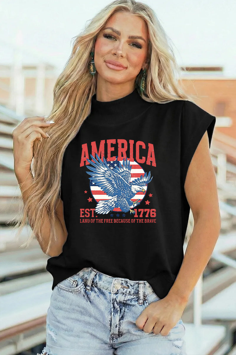 Patriotic Cotton Graphic Tee Vintage Eagle Sleeveless Tee