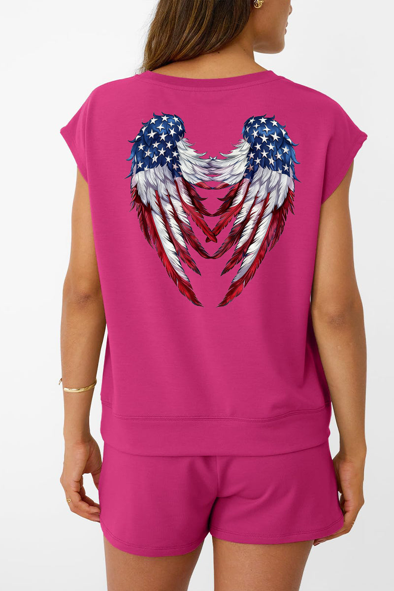 USA Freedom Graphic  Two Piece Set Back Wing Outfit