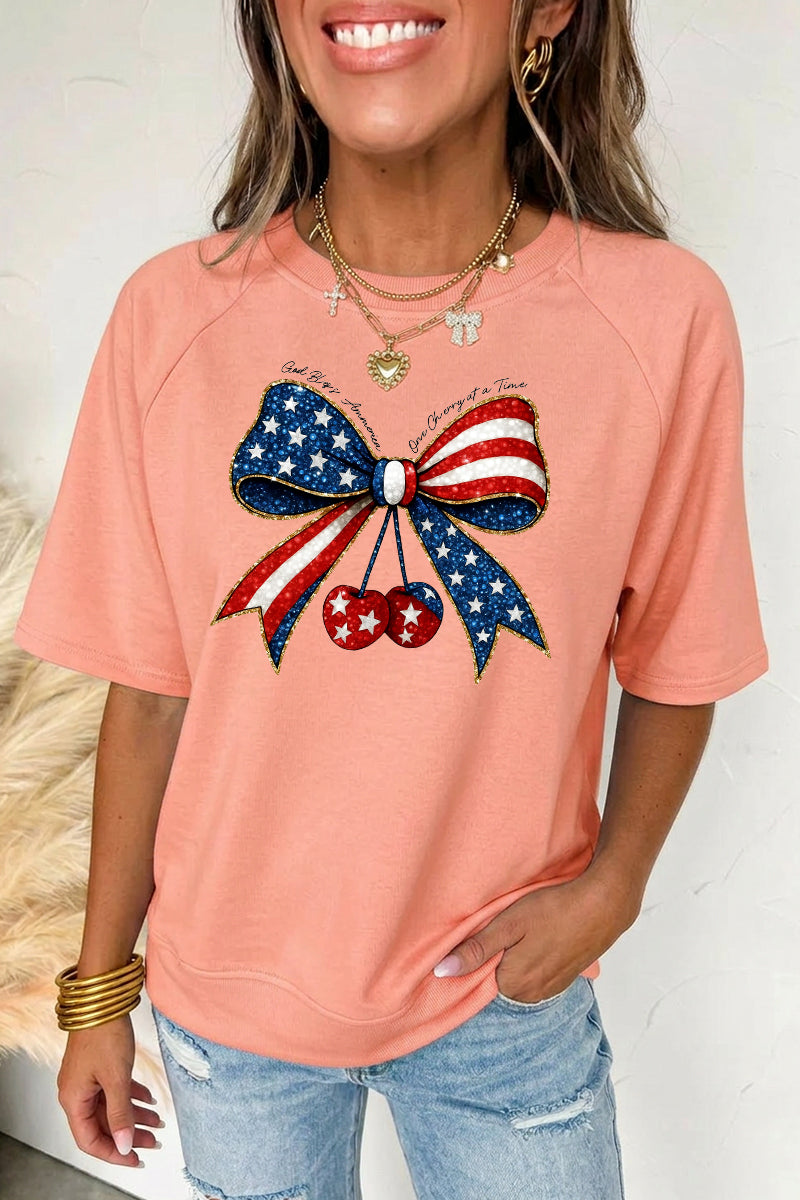 Independence Day Bow Graphic Tee Casual Loose Fit