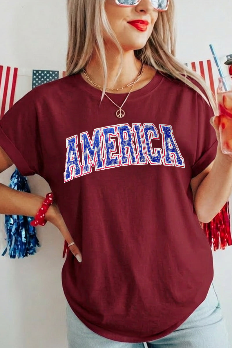 Women 4th of July America Letter Graphic T Shirt