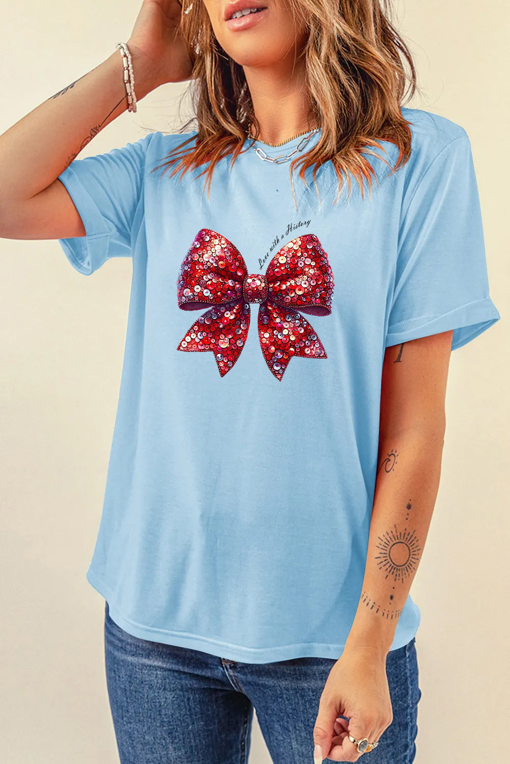 Valentine’s Day Sequin Bow Graphic Tee