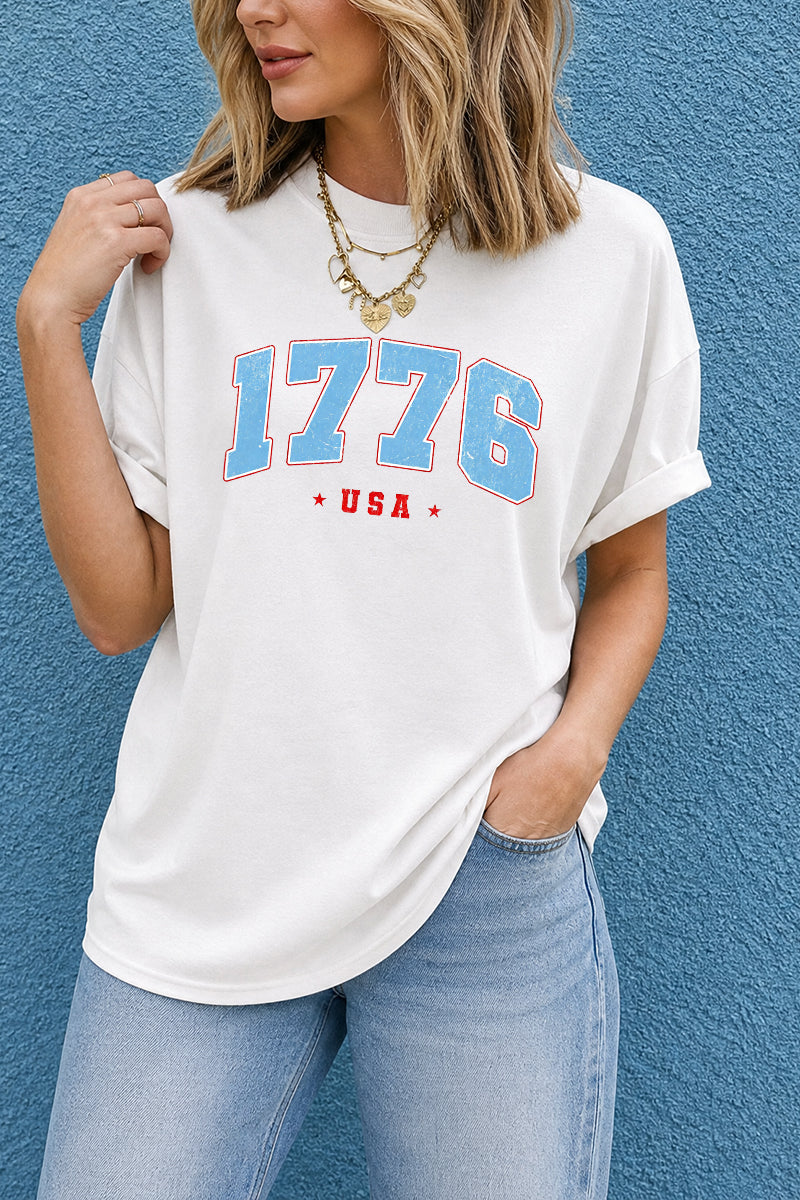 1776 USA Vintage Varsity Patriotic Oversized Graphic Tee
