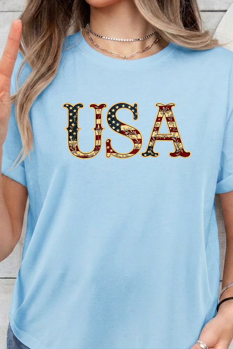 USA Cotton Graphic Tee Oversized Patriotic Top