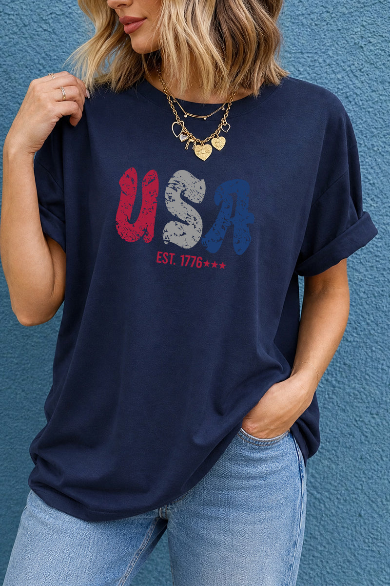 USA Est 1776 Vintage Patriotic Oversized Graphic Tee