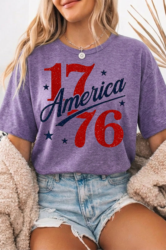 Patriotic Graphic Tee Oversized America 1776 Holiday Top