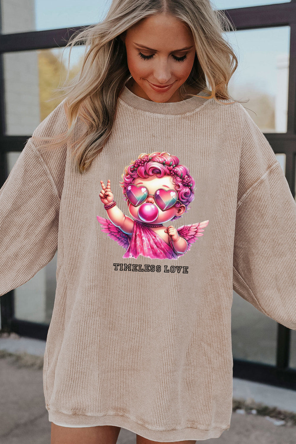 Valentine’s Day Pink Angel Bubblegum Graphic Sweatshirt