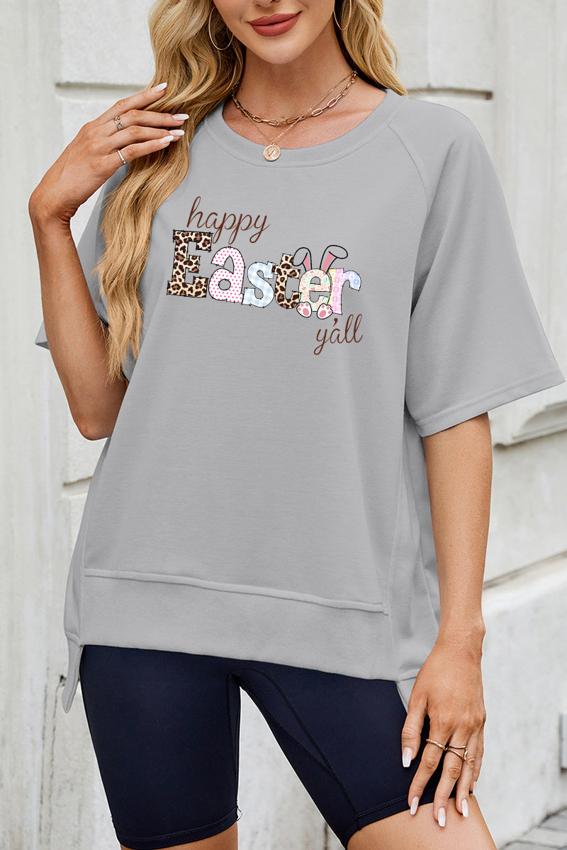 Happy Easter Graphic Tee Spring Casual Short Sleeve Top