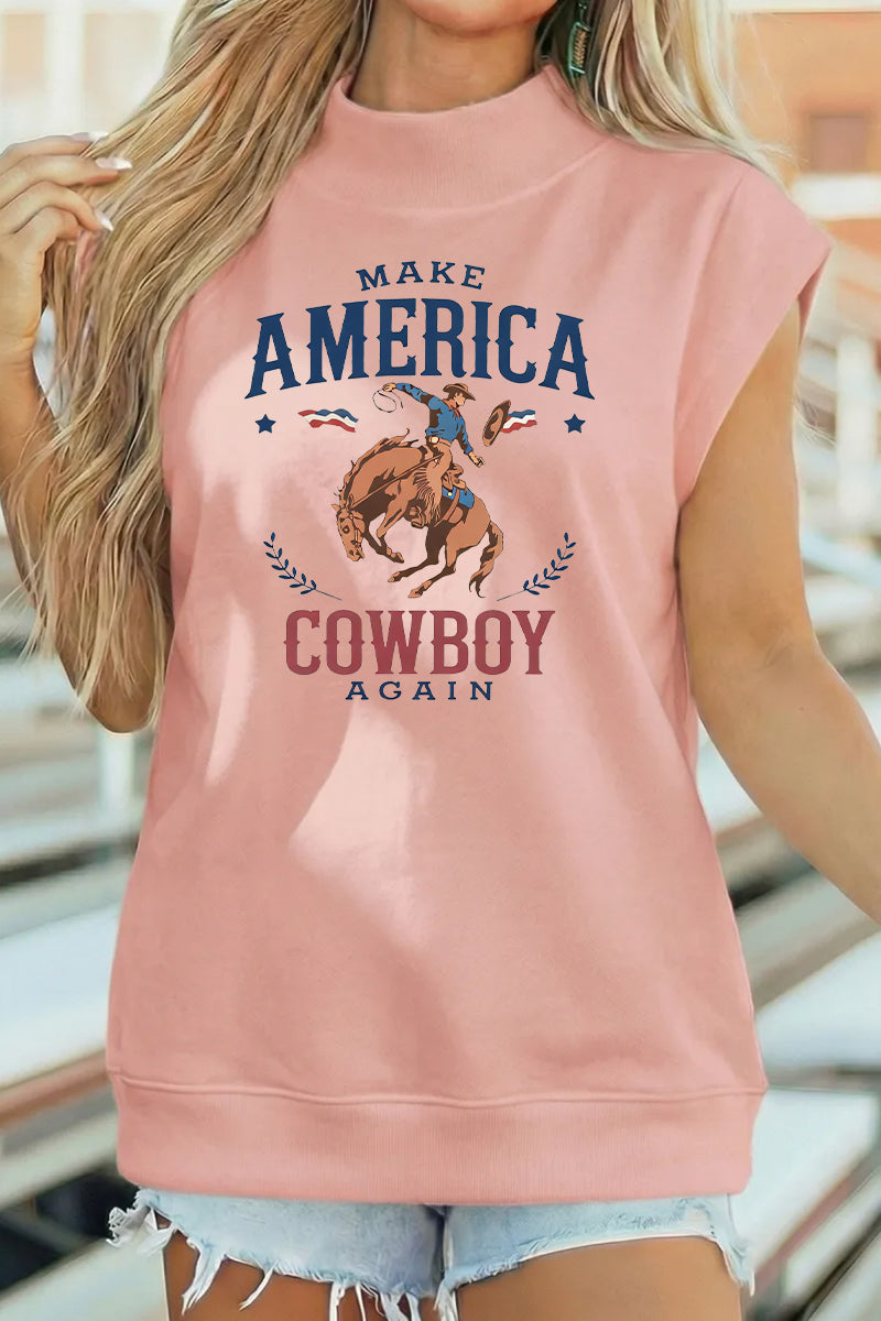 Independence Day Cowboy Graphic Cotton Patriotic Summer Top