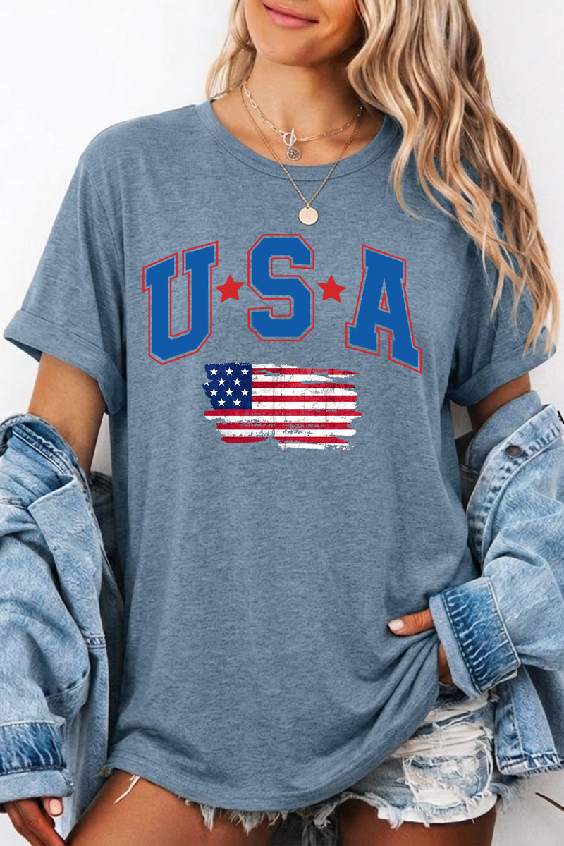 July 4th USA Sequin Flag Graphic T Shirt Women