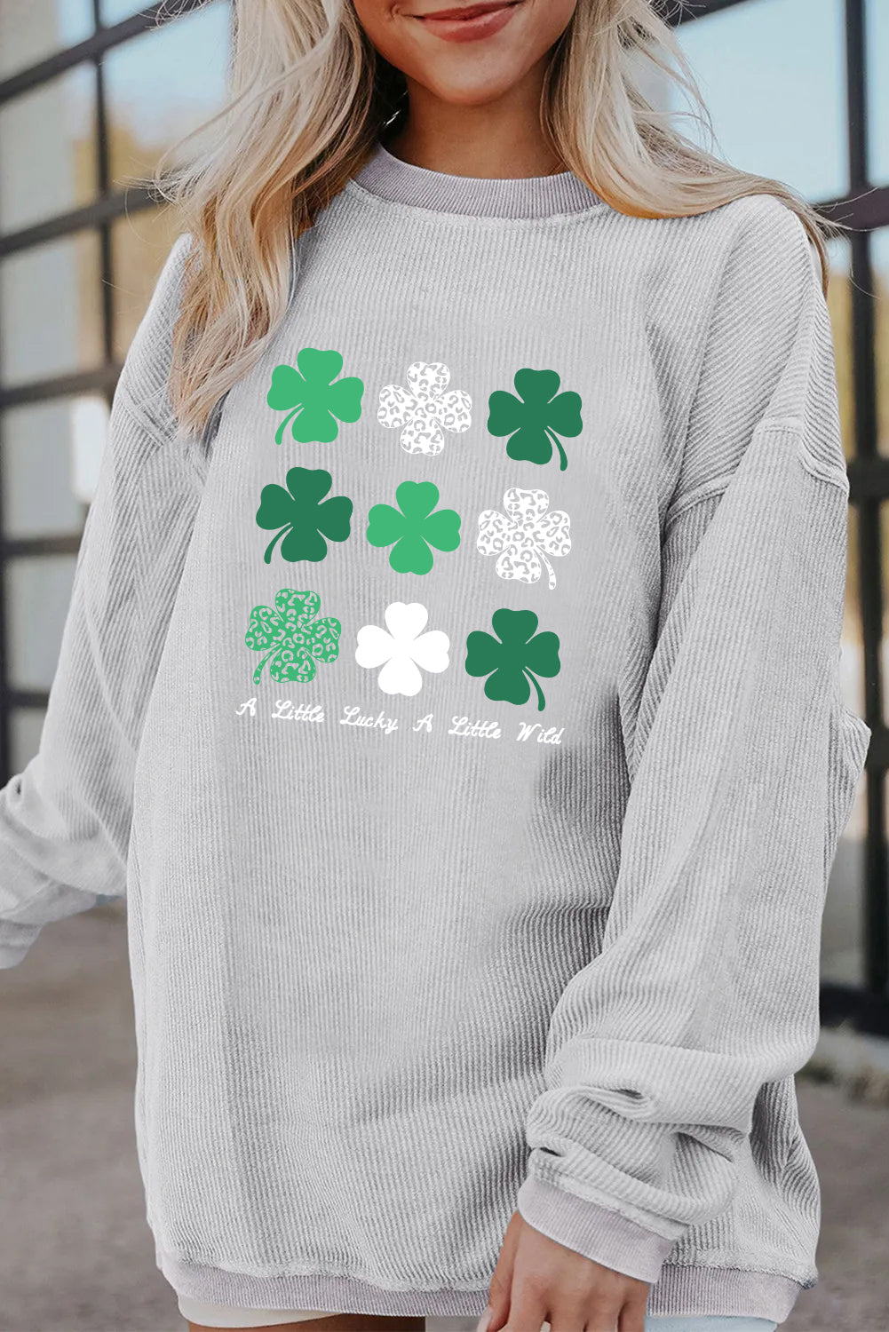 Saint Patrick’s Day Shamrock Patchwork Corded Sweatshirt
