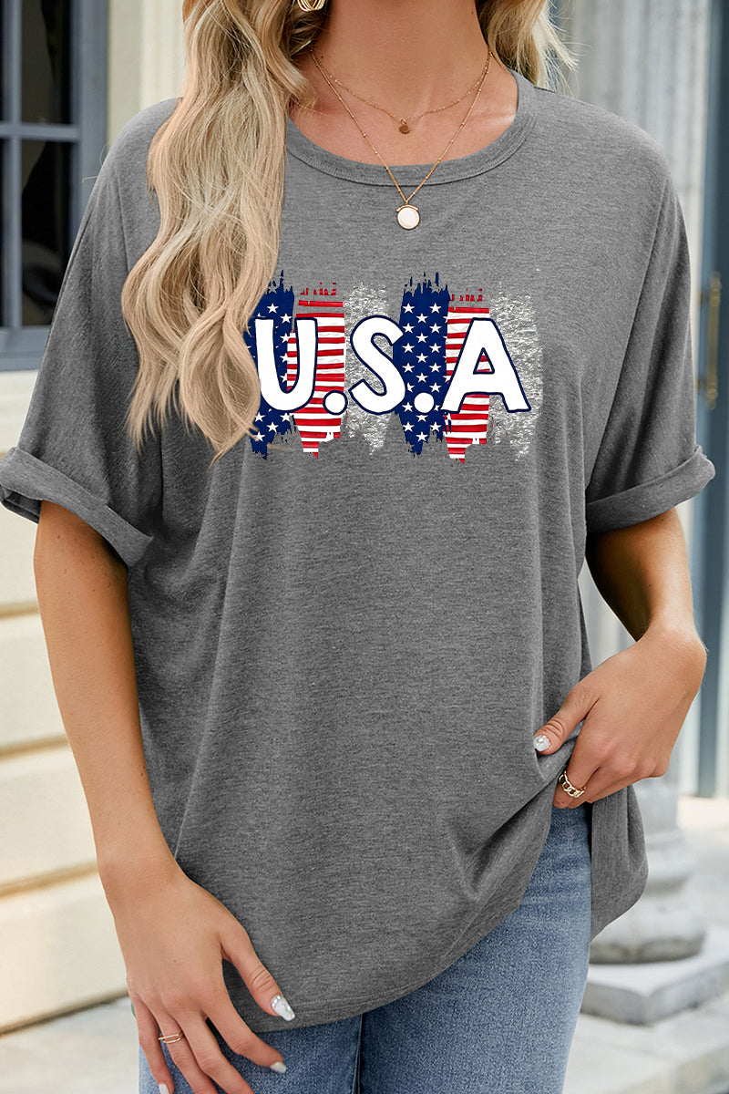 USA Flag Graphic Oversized Fourth of July Tee