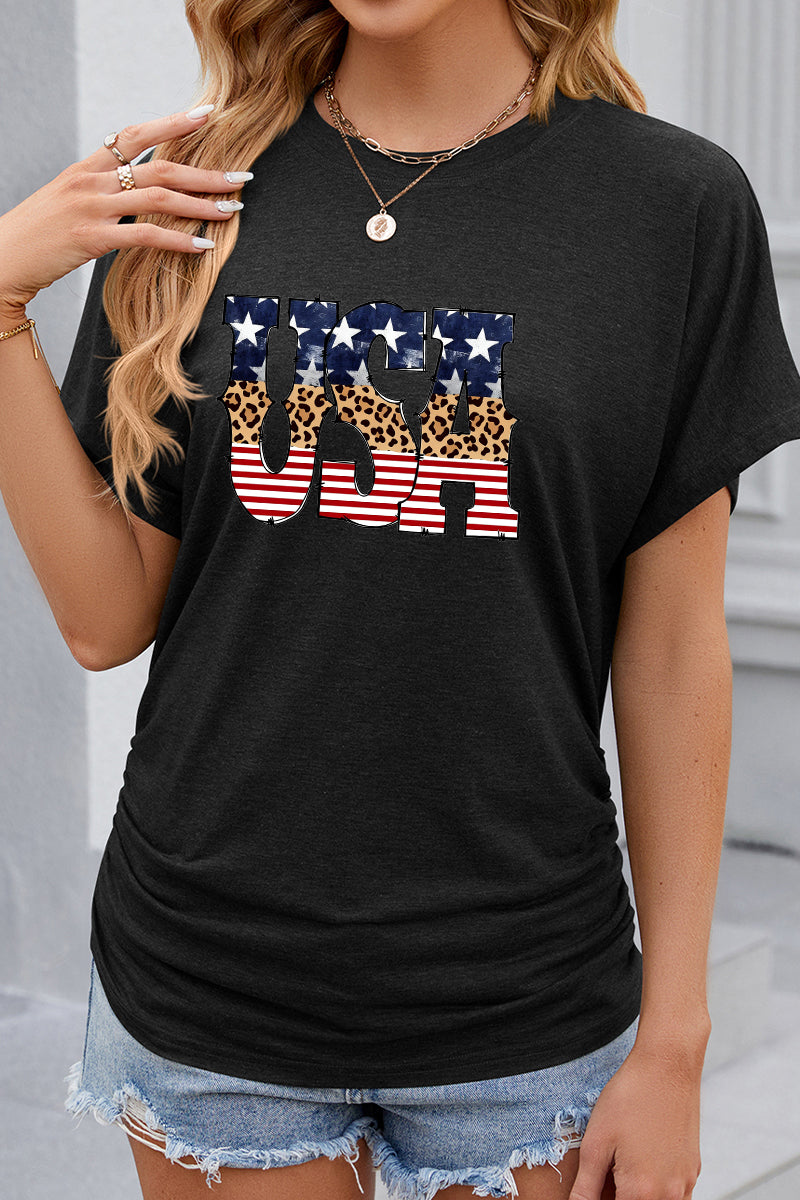 USA Mixed Print Graphic 4th of July Patriotic Tee