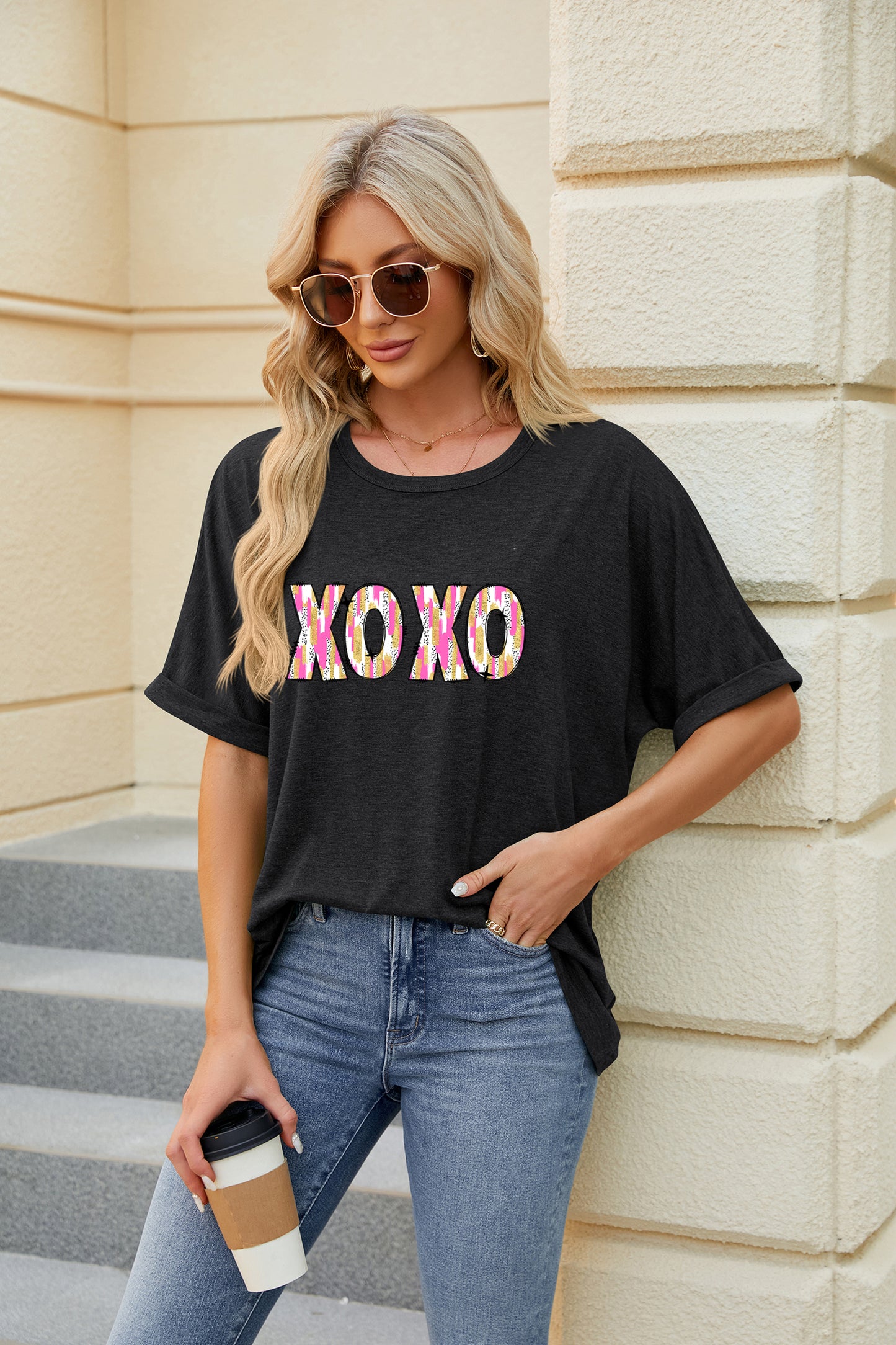 Valentine's Day Colorful XOXO Graphic Casual Tee