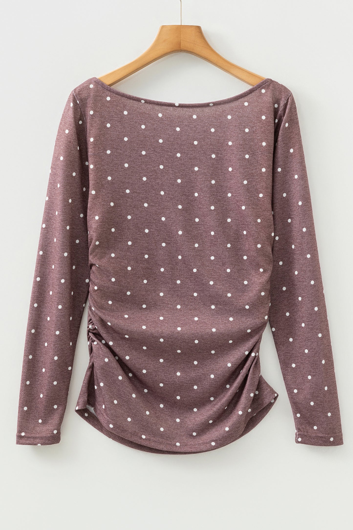 Purple Polka Dot Boat Neck Knit Long Sleeve T Shirt