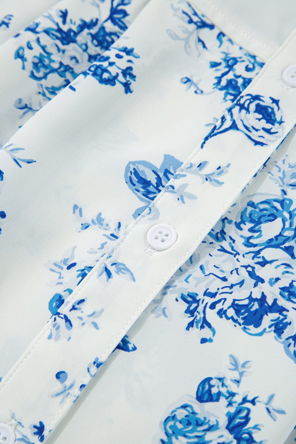 Sky Blue Floral Tiered Puff Short Sleeve Pleated Bust Buttoned Casual Shirt