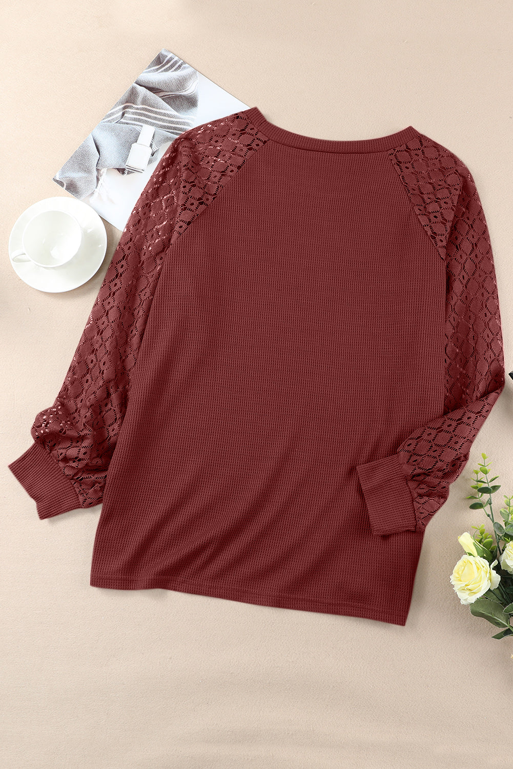 Black Lace Long Sleeve Textured Pullover