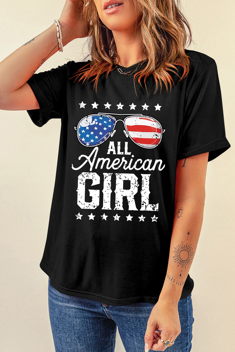 Patriotic Graphic Blend Tee Trendy Independence Day Top